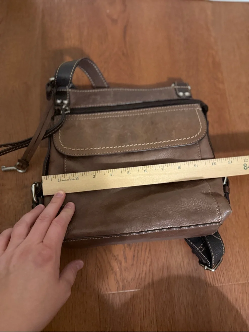 VTG Fossil Brown Leather Crossbody Purse Organizer Wallet Bag Zip Pockets